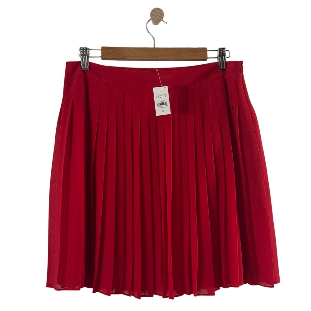 Ann Taylor Loft Tomato Red Pleated Mini Skirt Size 8 NWT Accordion Chiffon NEW